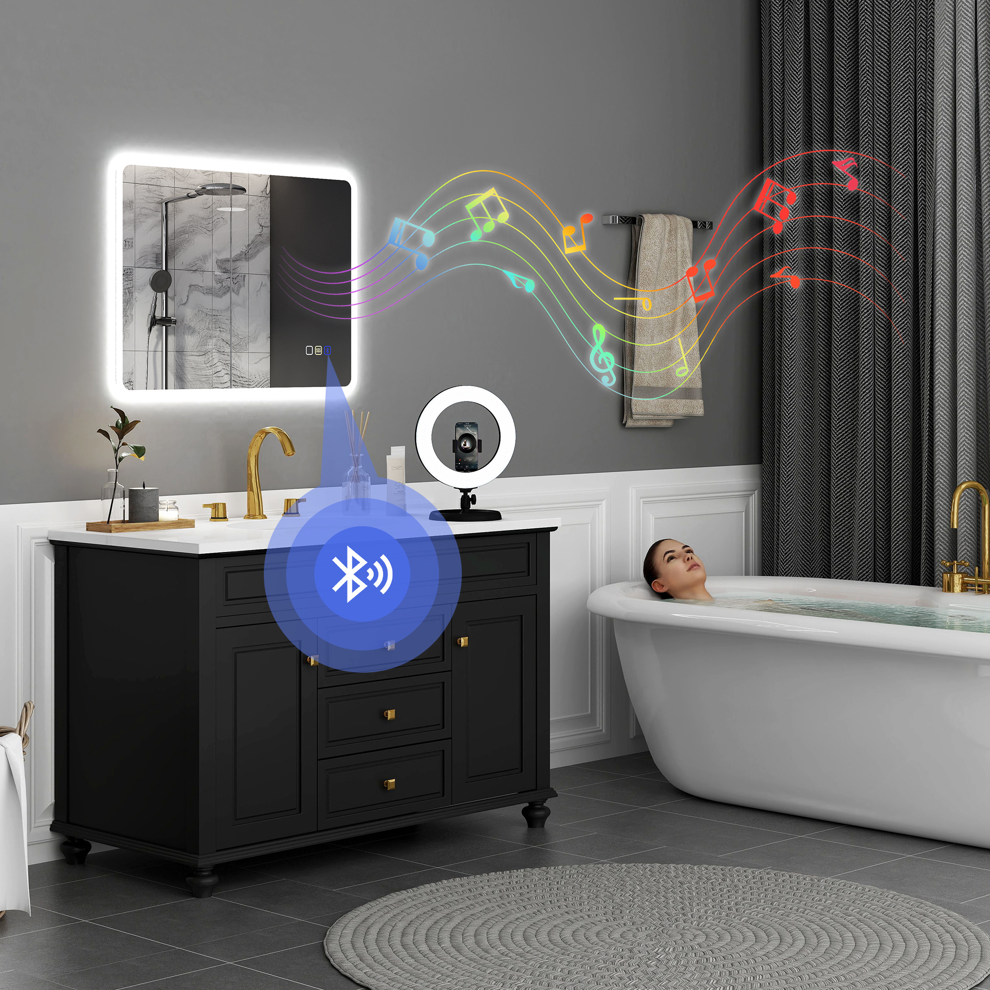 80 X 60cm LED Bathroom Mirror, With Bluetooth - Silver Tone - Image 3