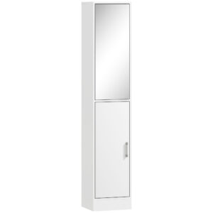 Kleankin Tall Bathroom Cabinet With Mirror And Adjustable Shelf - White