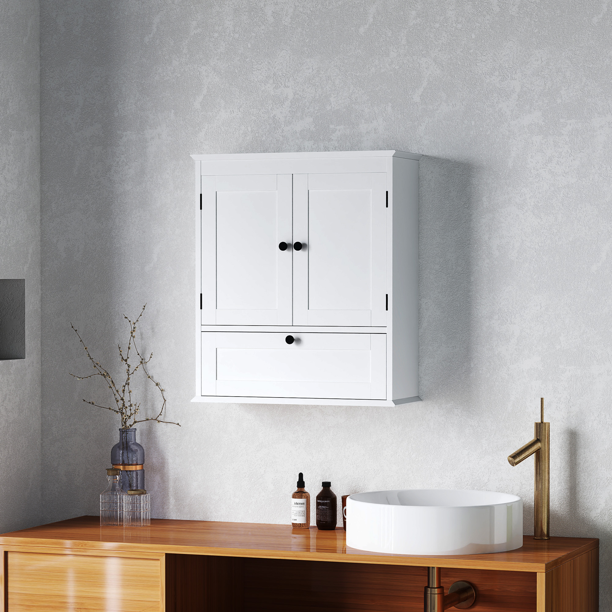 Bathroom Wall Cabinet With Adjustable Shelf And Recessed Doors, White - Image 2