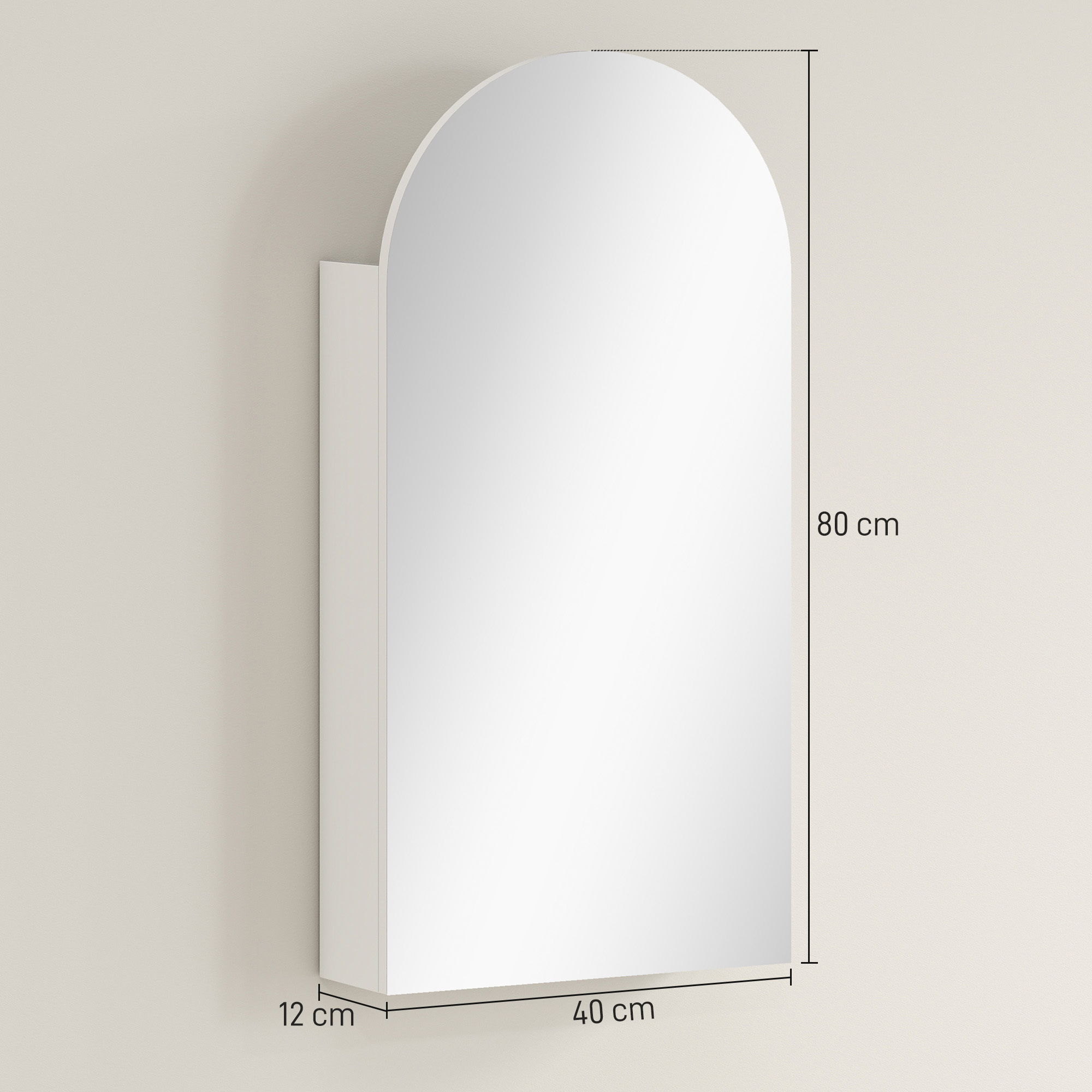 Arched Bathroom Mirror Cabinet With Adjustable Glass Shelves - White - Image 5