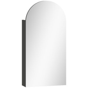 Arched Bathroom Mirror Cabinet With Adjustable Glass Shelves - Black