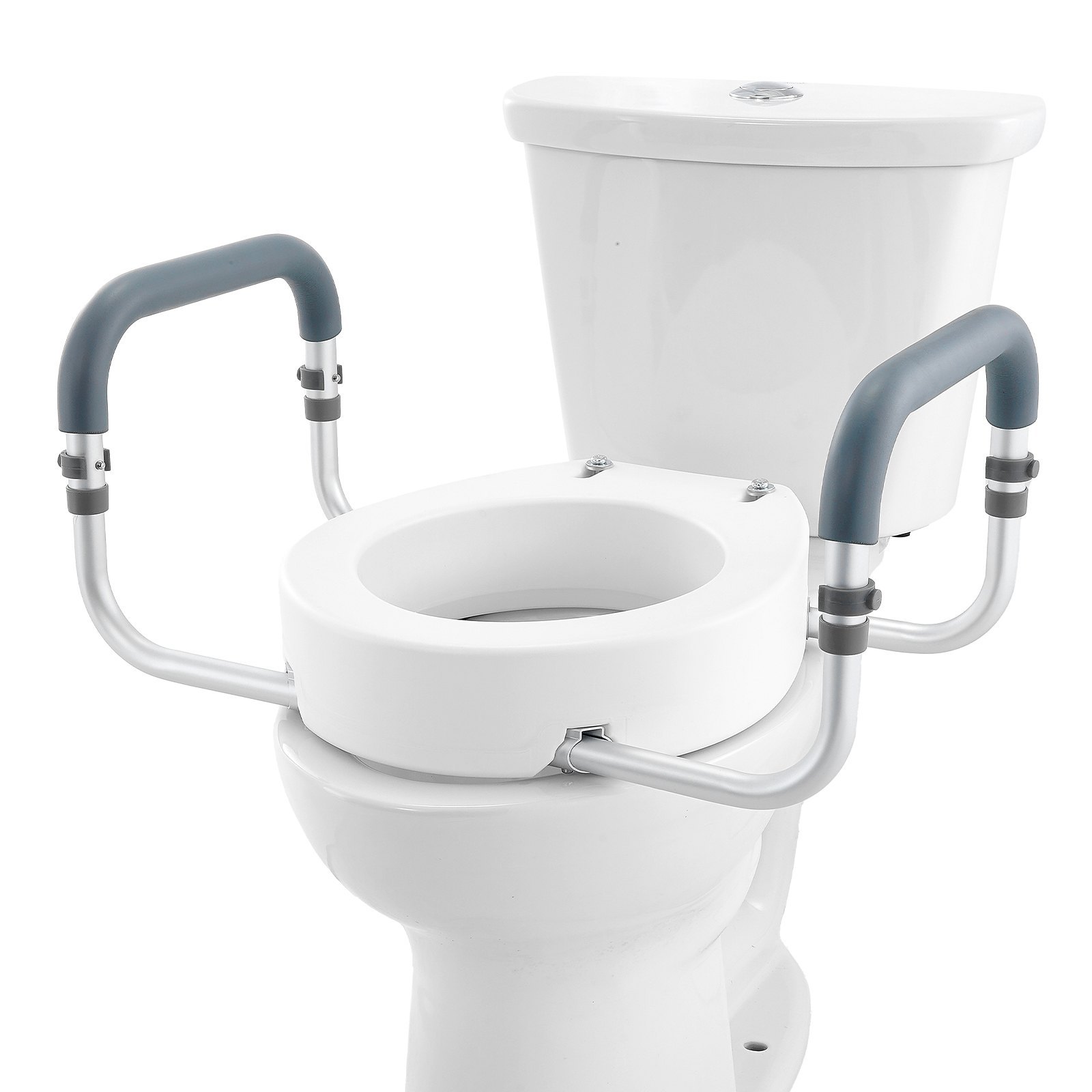 Raised Toilet Seat, Height Increased By 3.5 Inches, Supports Up To 300 Lbs, Suitable For Standard Round Toilets, Aluminum Handles With EVA Pads, Suitable For Elderly, Disabled, Patients, Pregnant Wome - Image 4