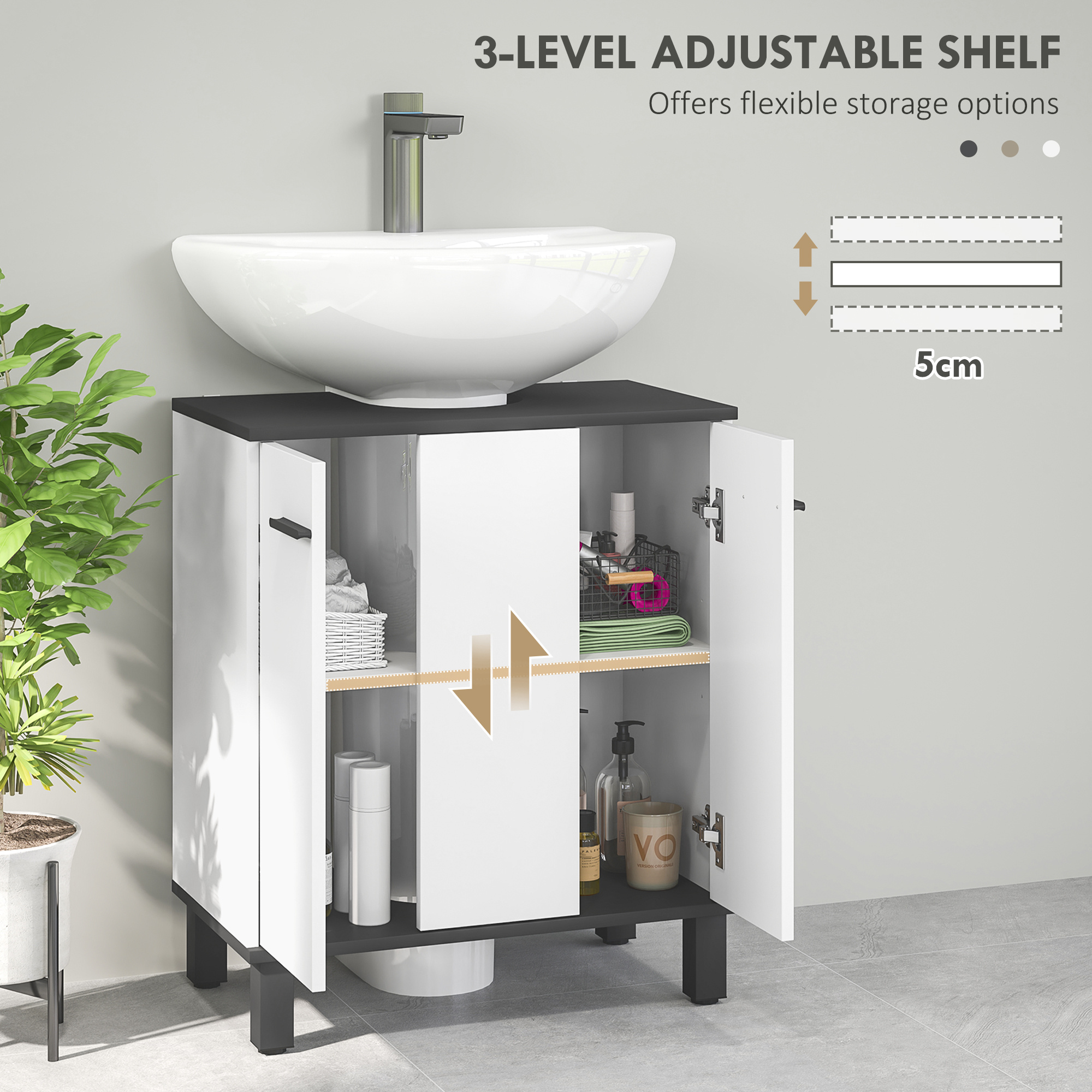 Modern Under-Sink Bathroom Cabinet - High Gloss White - Image 5