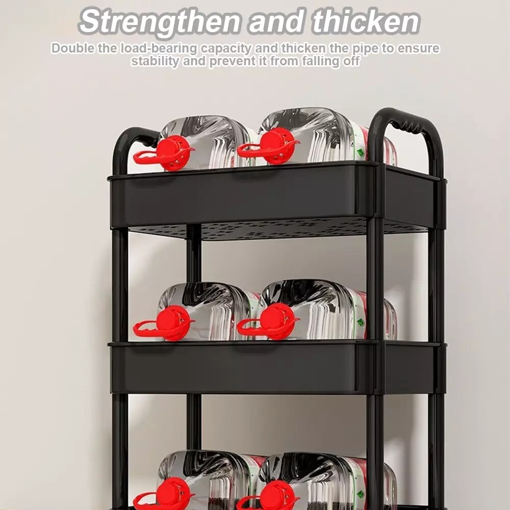 3Tier Rolling Cart Storage Trolley Kitchen Bathroom Laundry Organiser Rack Black - Image 4