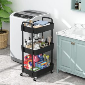 3Tier Rolling Cart Storage Trolley Kitchen Bathroom Laundry Organiser Rack Black
