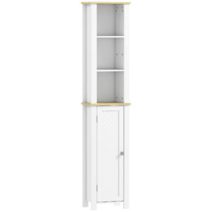 Kleankin Slim Bathroom Storage Unit With Open Compartment, Bathroom Storage Cabinet With Adjustable Shelf, 34 X 23 X 165 Cm, White