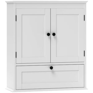 Bathroom Wall Cabinet With Adjustable Shelf And Recessed Doors, White