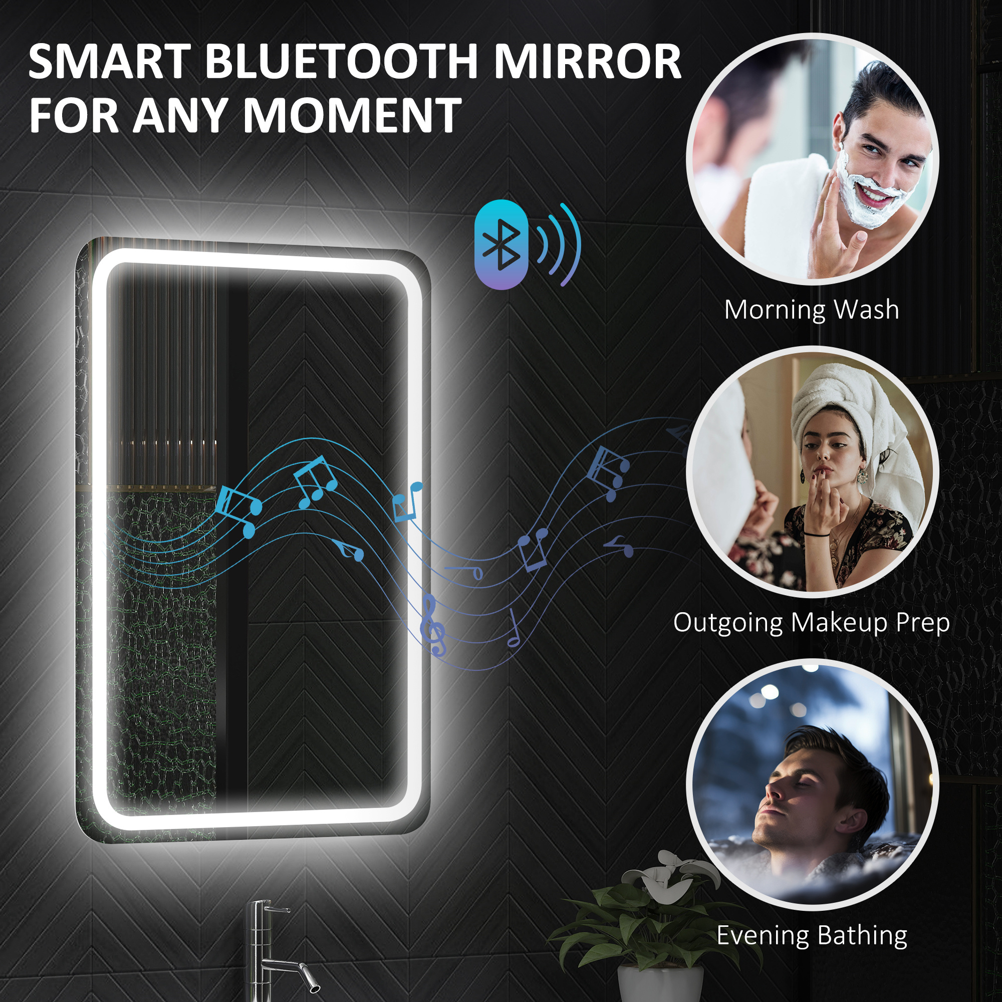 70 X 50 Cm Bluetooth Bathroom Mirror - Silver-Tone - Image 3