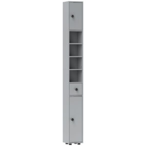 Kleankin 180cm Slim Bathroom Cabinet, With Drawer, Shelves And Cupboards - Grey