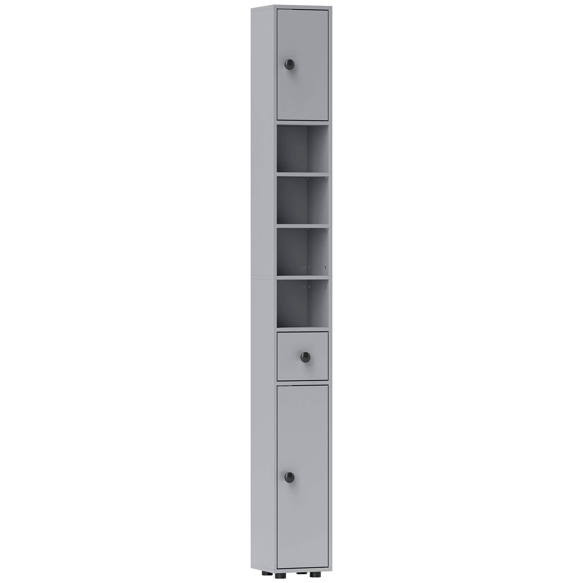 Kleankin 180cm Slim Bathroom Cabinet, With Drawer, Shelves And Cupboards - Grey