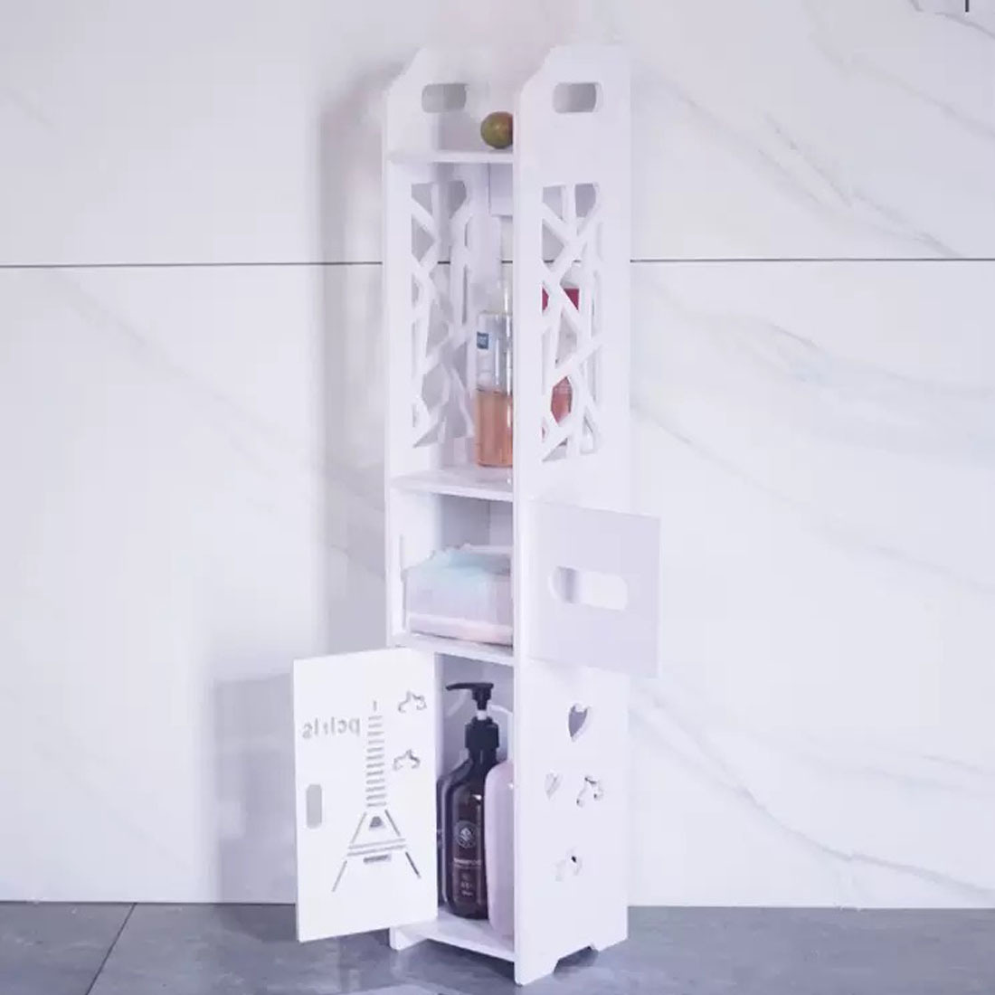 Bathroom Storage Waterproof Cabinet With Paper Drawer Tall White Toilet Storage - Image 3