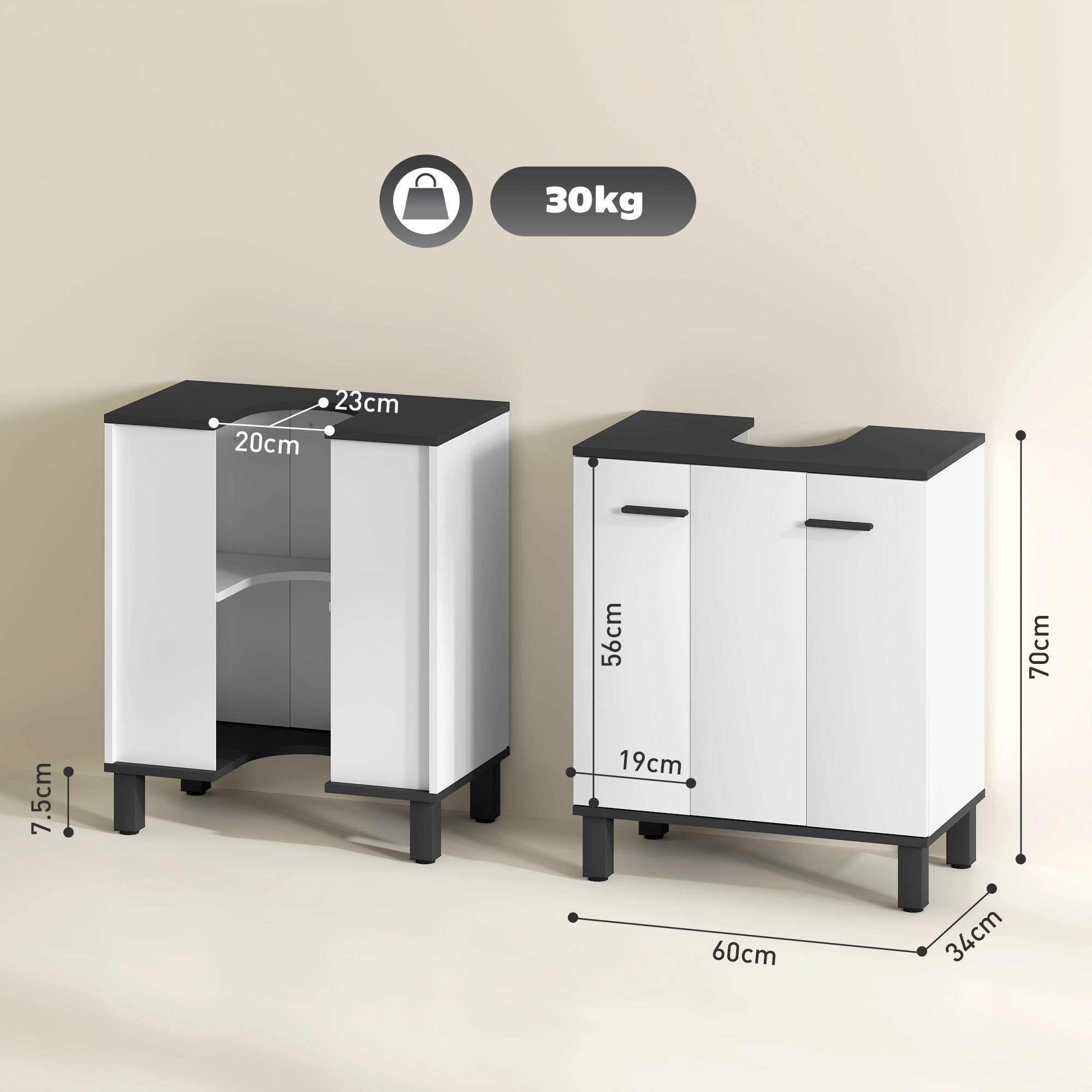 Modern Under-Sink Bathroom Cabinet - High Gloss White - Image 3
