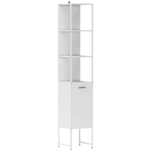 Tall Bathroom Cabinet With Open Shelves And Adjustable Shelf - White