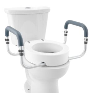 Raised Toilet Seat, Height Increased By 3.5 Inches, Supports Up To 300 Lbs, Suitable For Standard Round Toilets, Aluminum Handles With EVA Pads, Suitable For Elderly, Disabled, Patients, Pregnant Wome