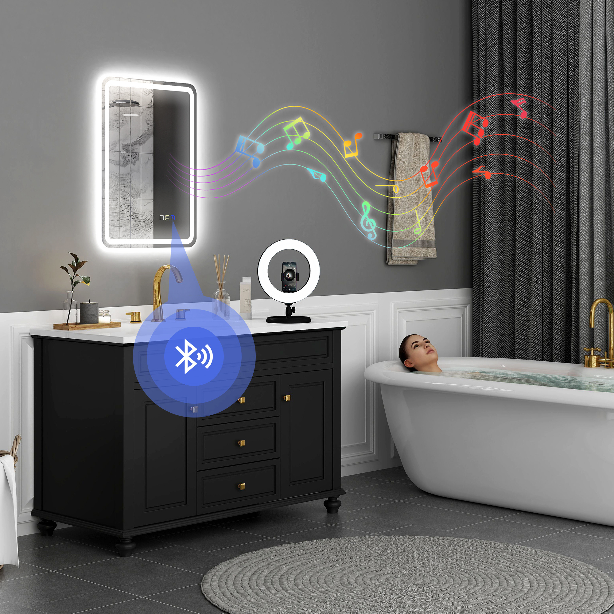 70 X 50 Cm Bluetooth Bathroom Mirror - Silver-Tone - Image 2