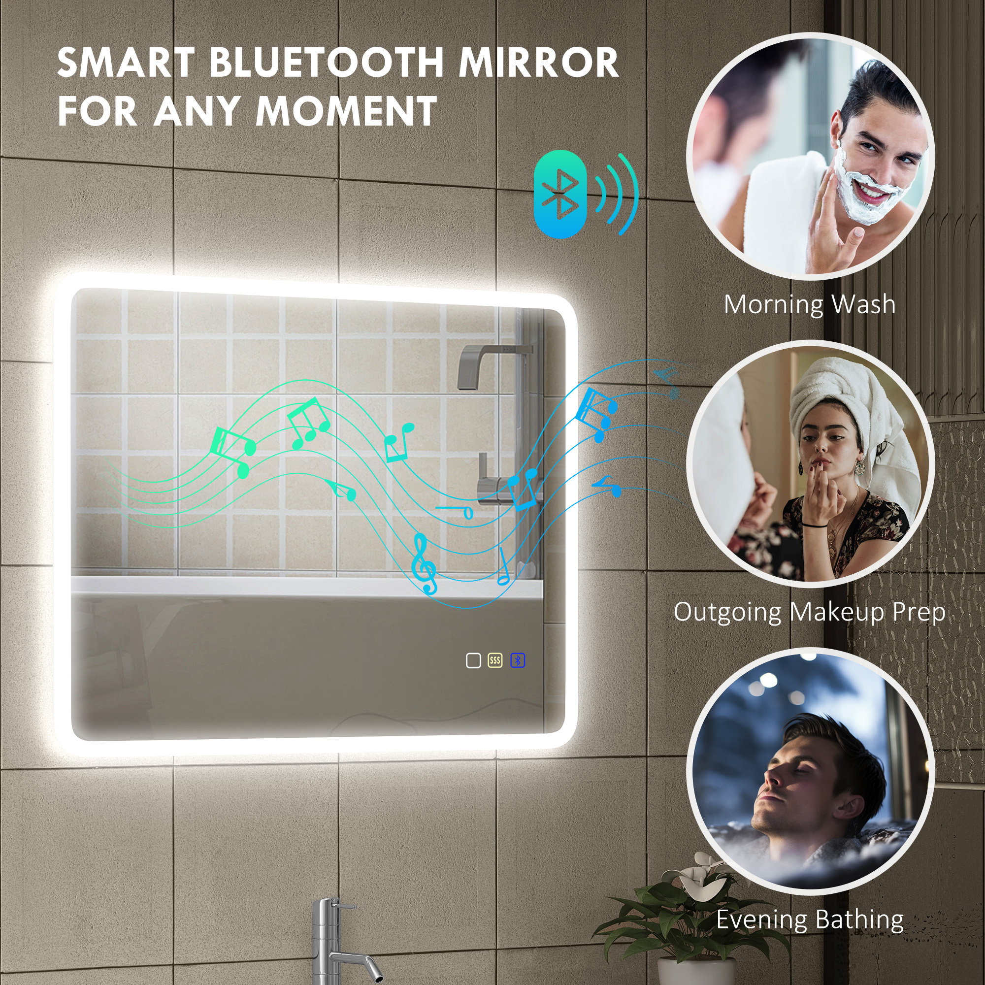 80 X 60cm LED Bathroom Mirror, With Bluetooth - Silver Tone - Image 2
