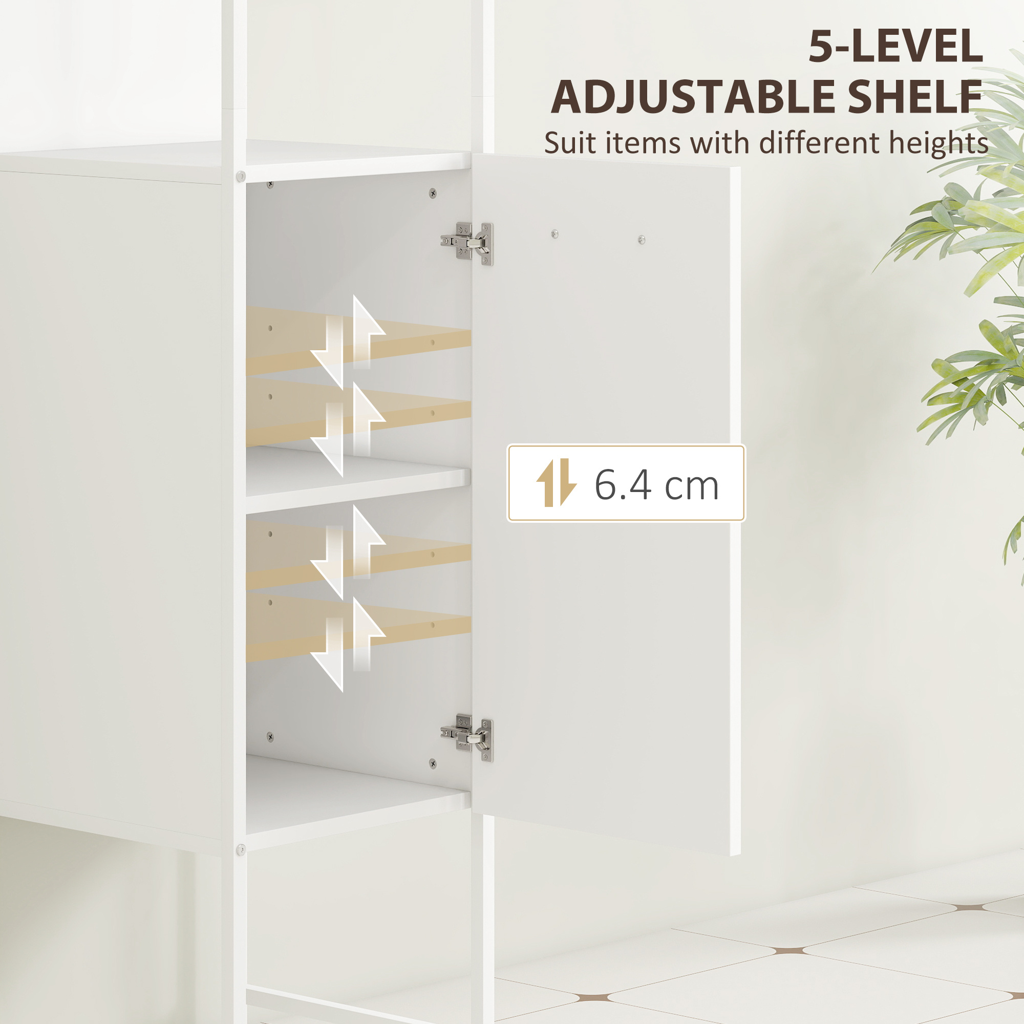 Tall Bathroom Cabinet With Open Shelves And Adjustable Shelf - White - Image 3
