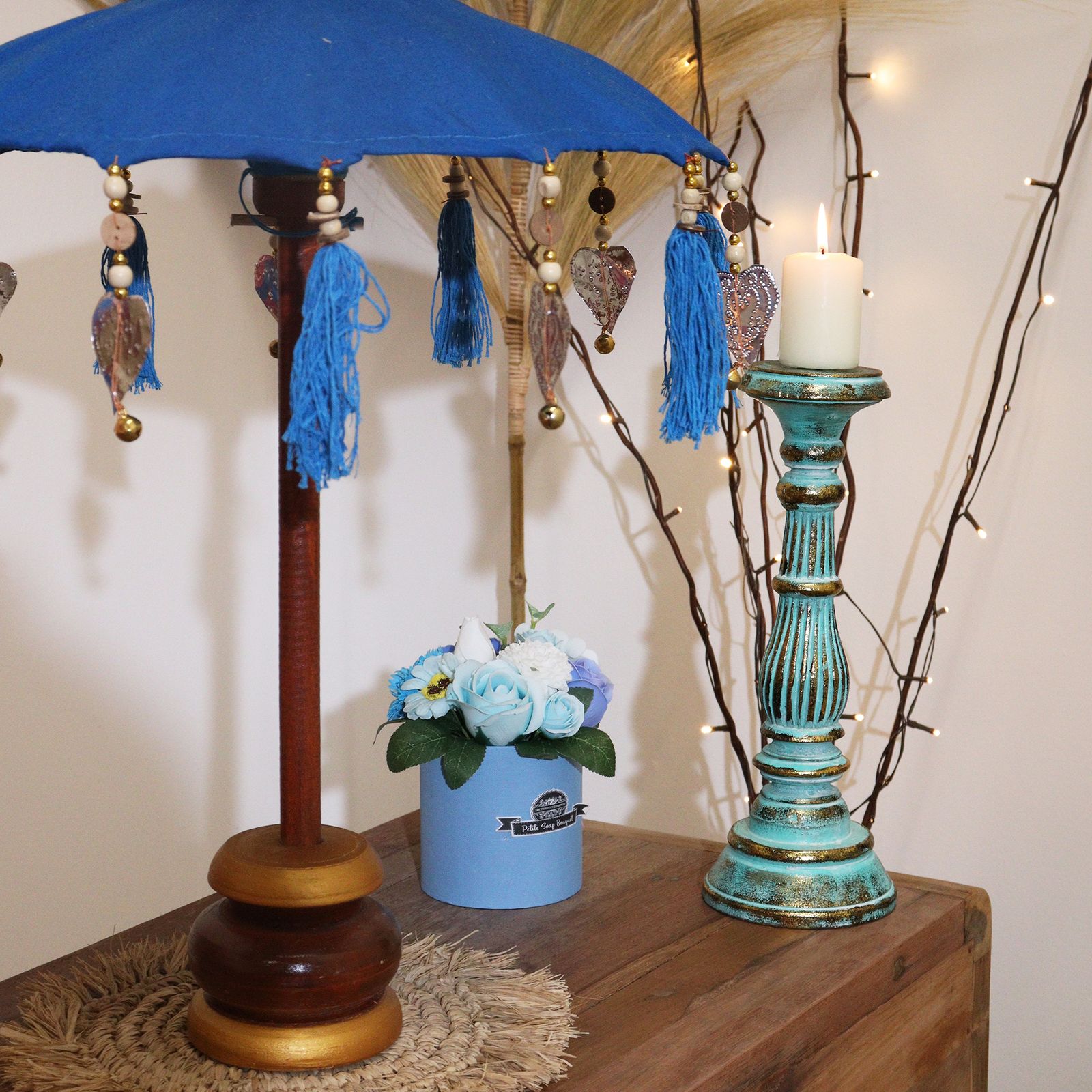 Bali Home Decor Parasol - Cotton - Turquoise- 40cm - Image 7