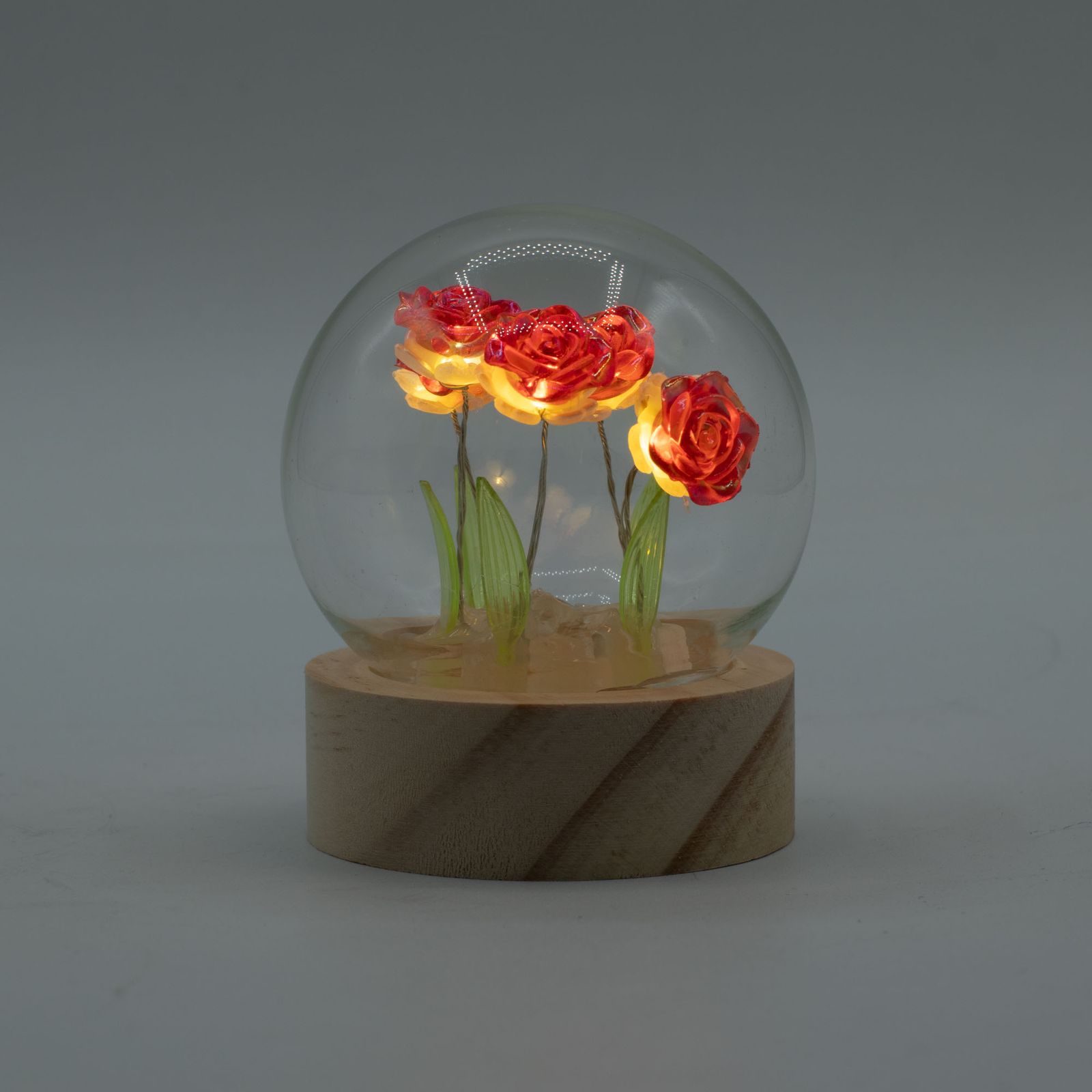 Floral Glow Garden Dome - 5 Red Roses - LED Battery - Image 4