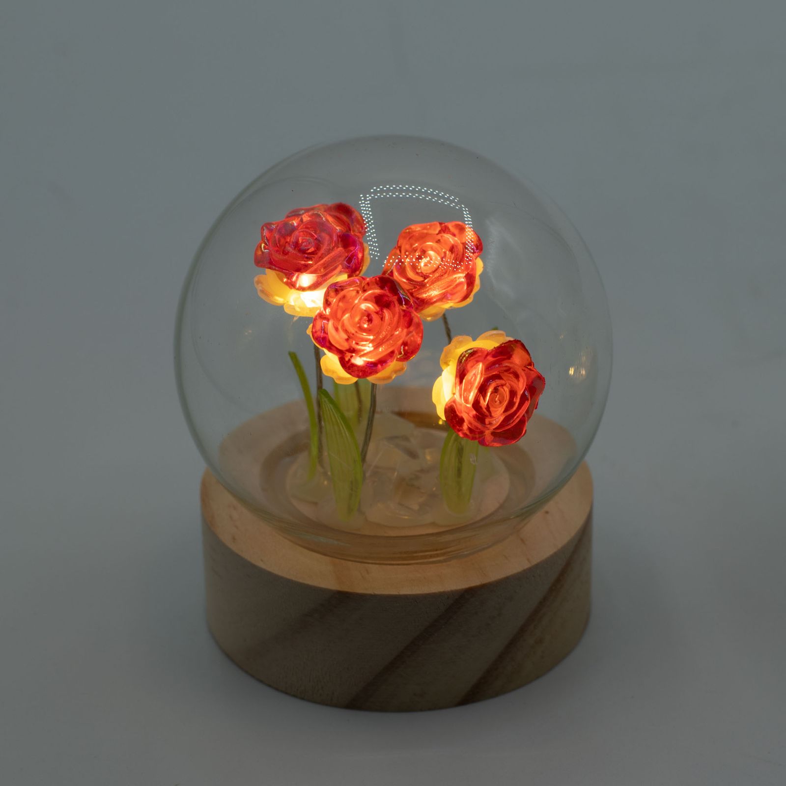 Floral Glow Garden Dome - 5 Red Roses - LED Battery - Image 5