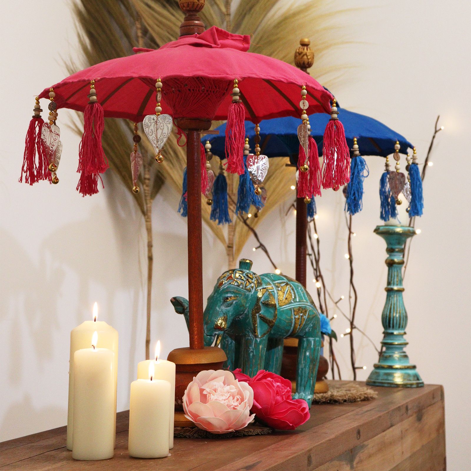 Bali Home Decor Parasol - Cotton - Turquoise- 40cm - Image 2