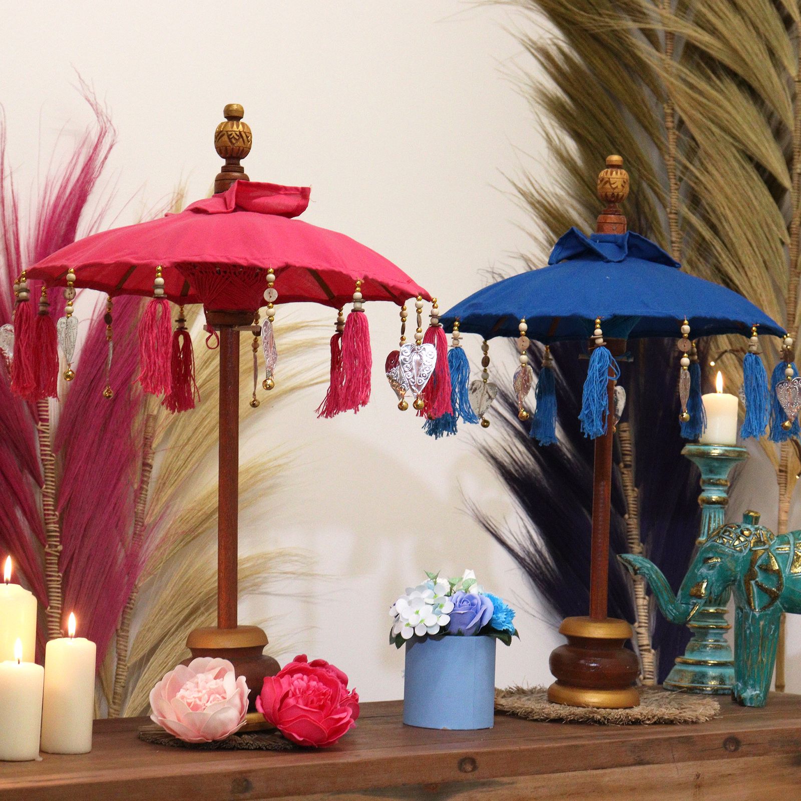 Bali Home Decor Parasol - Cotton - Turquoise- 40cm - Image 4