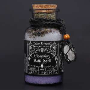 Ancient Witch Bath Spell Potion & Rock Crystal Amulet - Cleansing