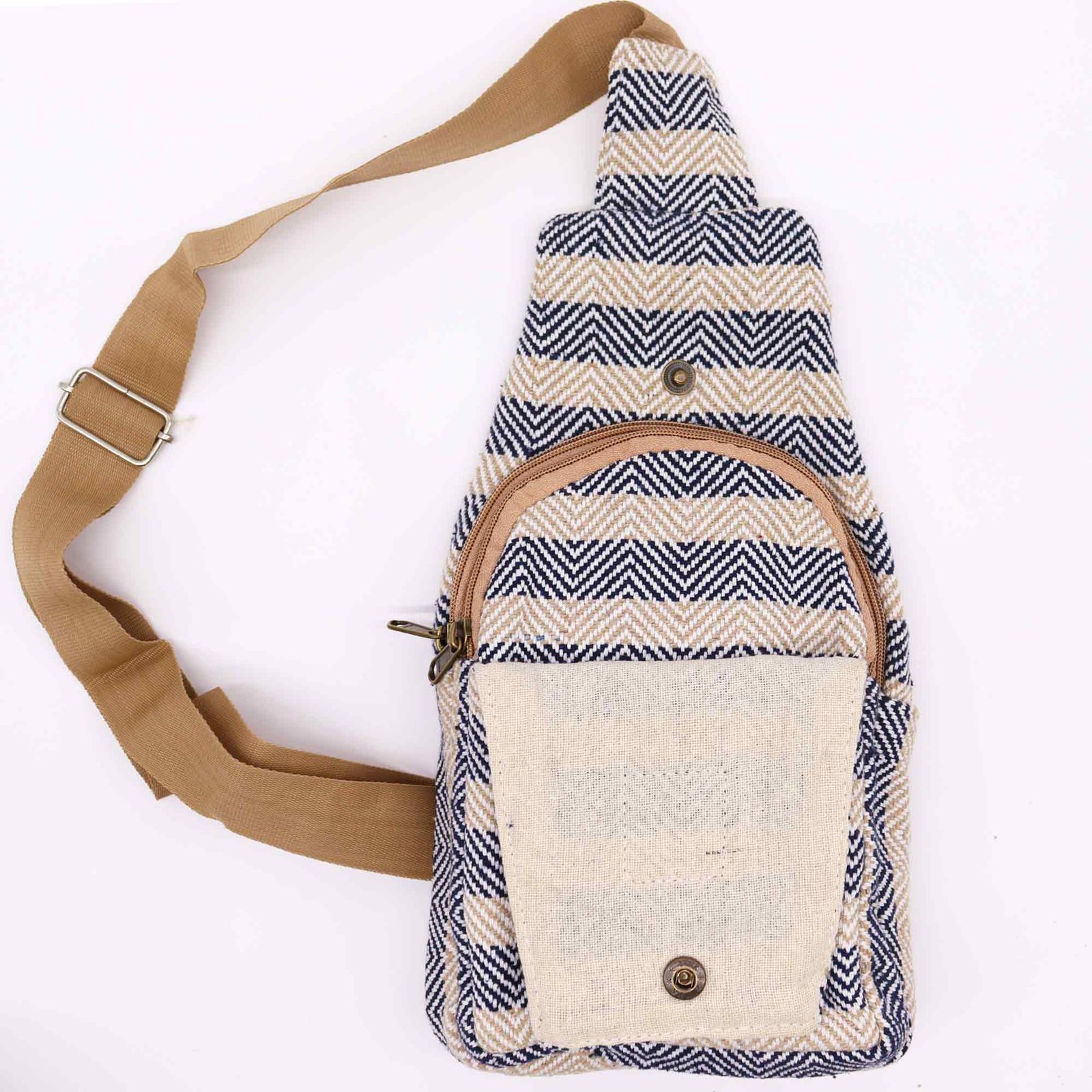 Body Cross Bag Natural Cotton - Tan & Navy - Image 4
