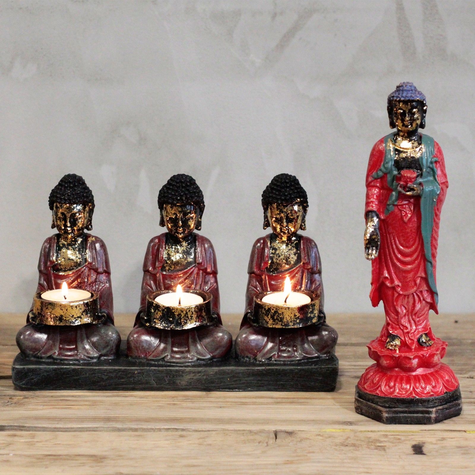 Antique Buddha - Three Devotees Candle Holder - Image 4