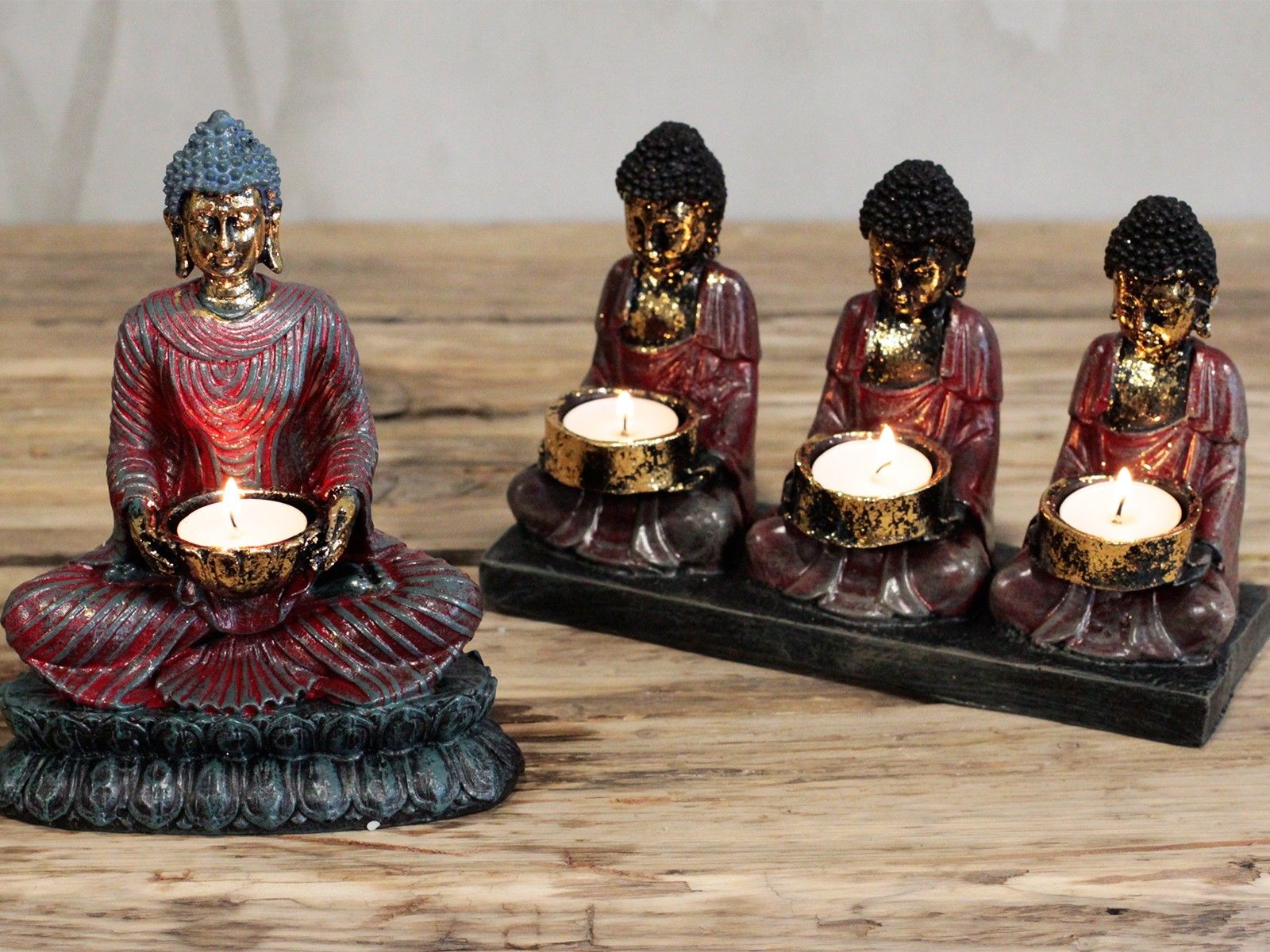Antique Buddha - Three Devotees Candle Holder - Image 2