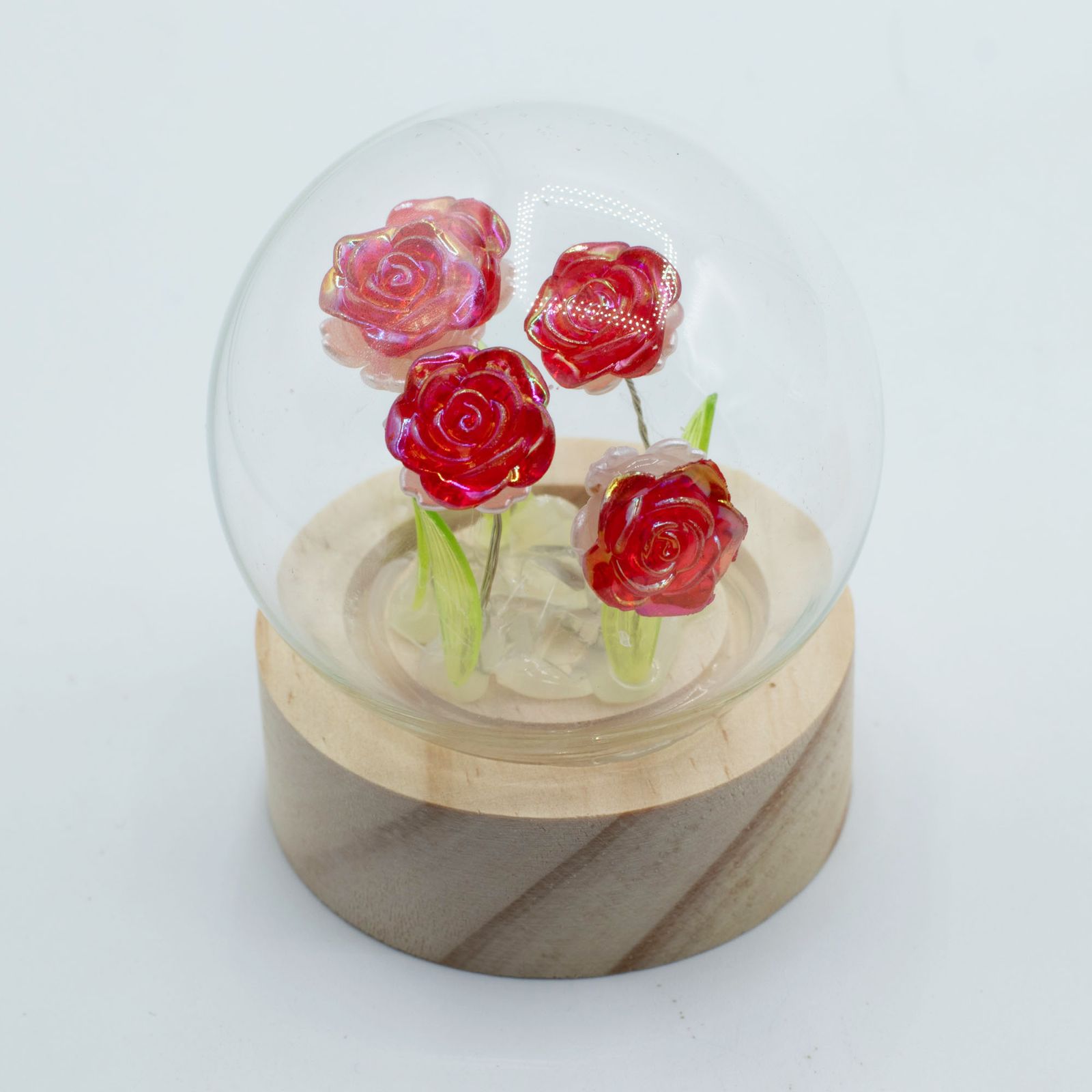 Floral Glow Garden Dome - 5 Red Roses - LED Battery - Image 2